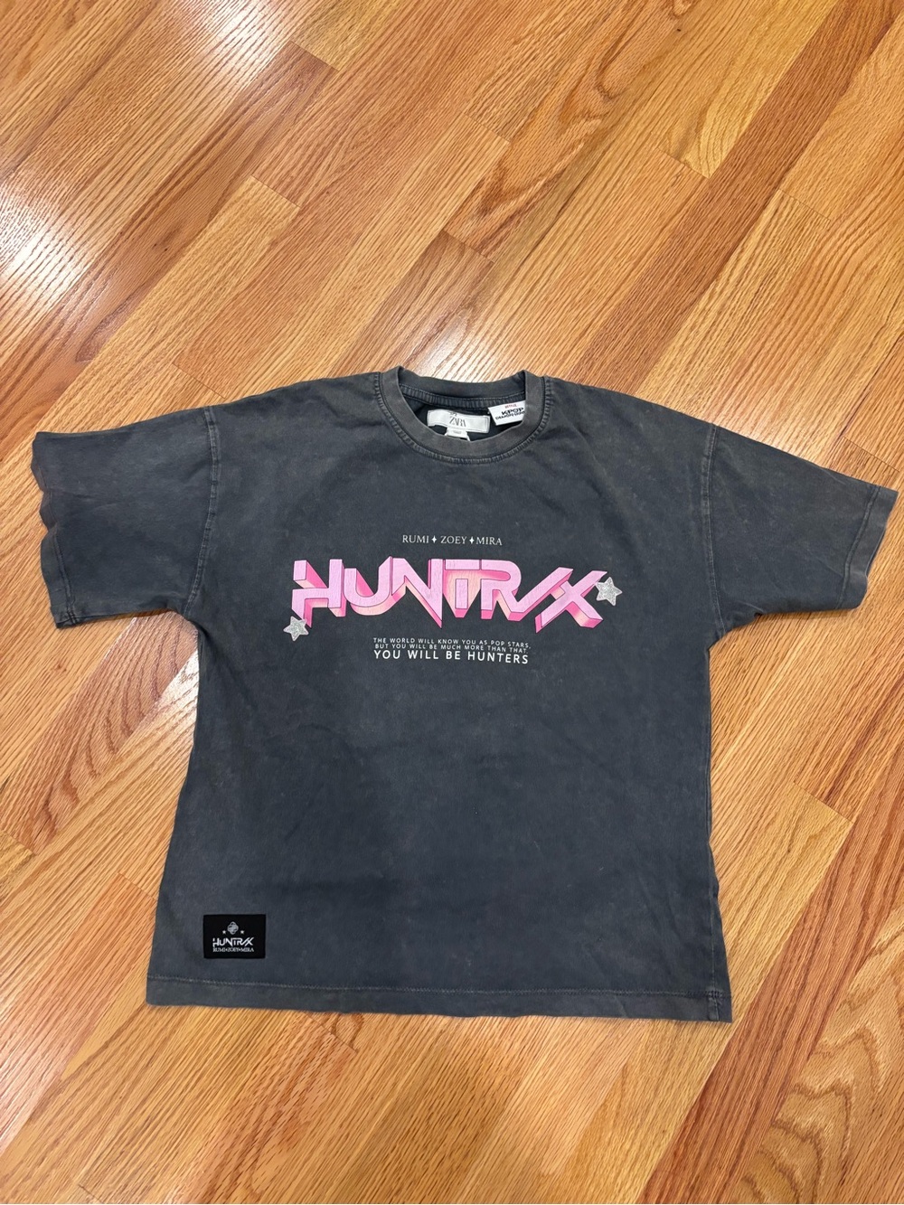 Zara Charcoal Tee with Pink Graphic Logo